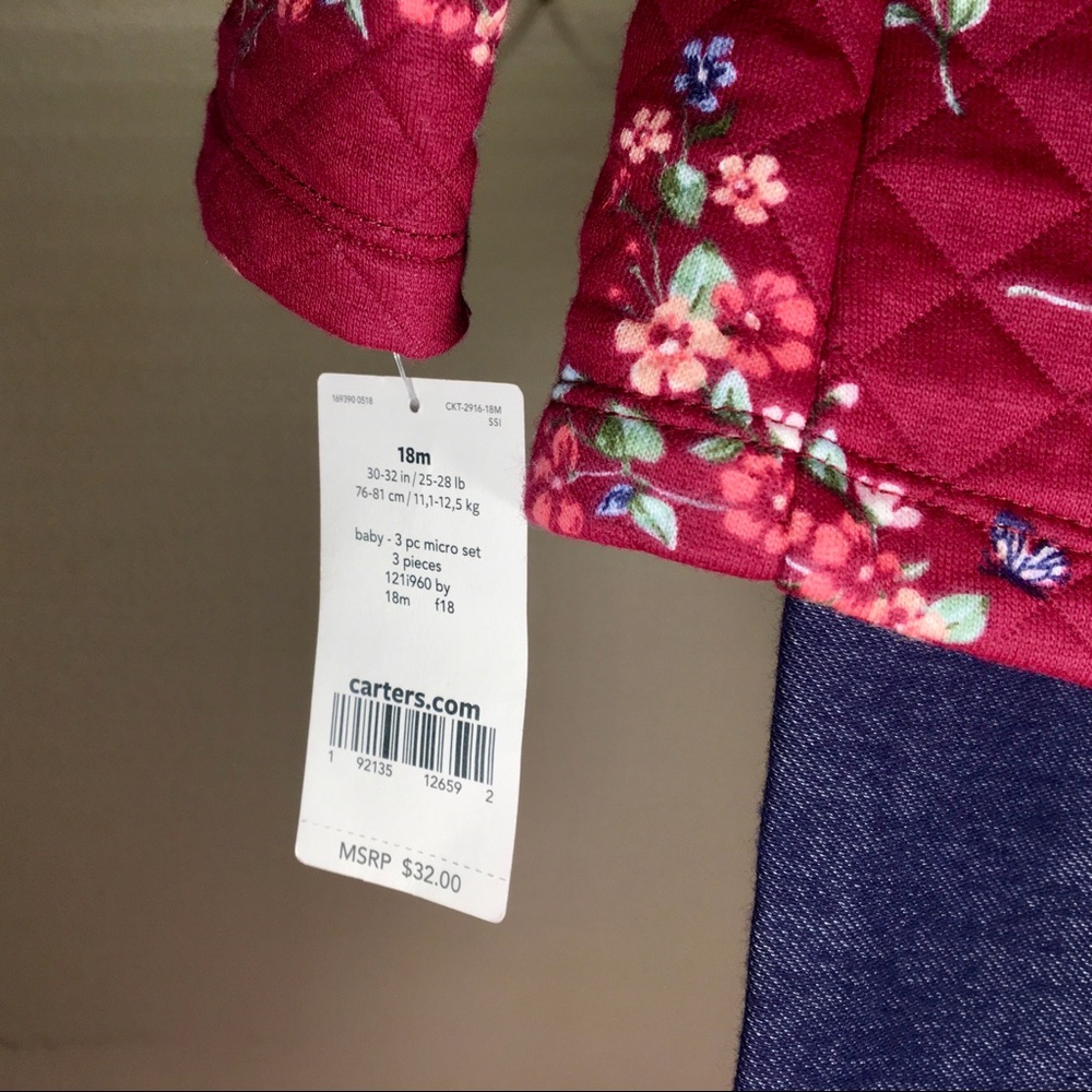 Carter’s 3-Piece Floral Coat, Onesie, & Jeans | Outfit/Set | 18 Months | NWT - Picture 6 of 6